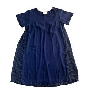 Apuesta Navy Blue Polka Dot Pleated Back Dress Size Small Short Sleeve